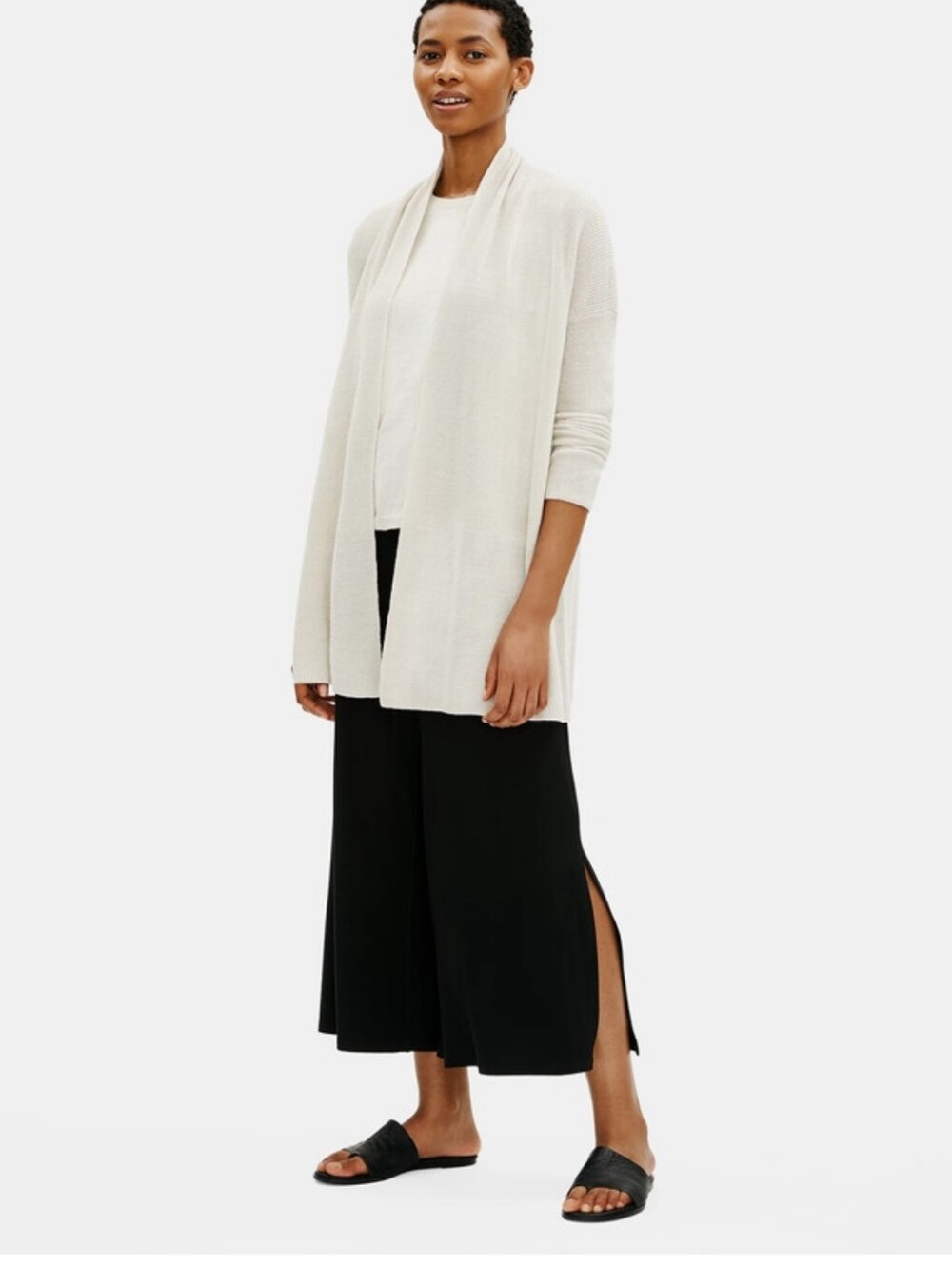Eileen Fisher Organic Linen And Organic Cotton Open-Front Lightweight Cardigan
